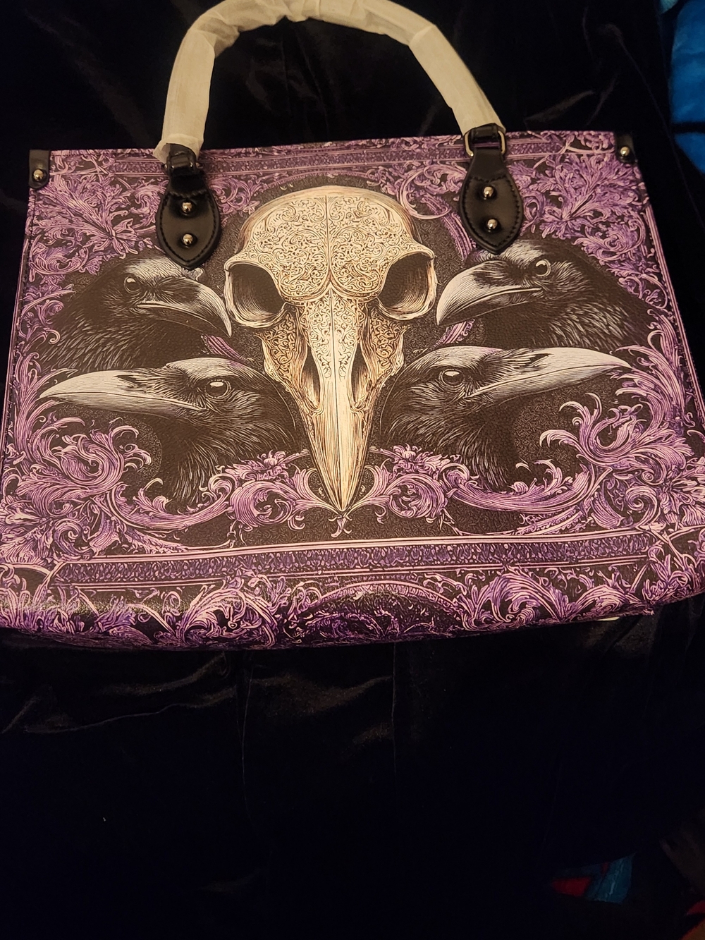 Purple Raven Skull Tote Bag - Skullette Stylish Women's Shoulder Bag